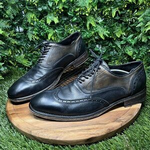 JOHN VARVATOS Oxford Shoes Mens 10 Black Brown Leather Wingtip Derby Italy 1681